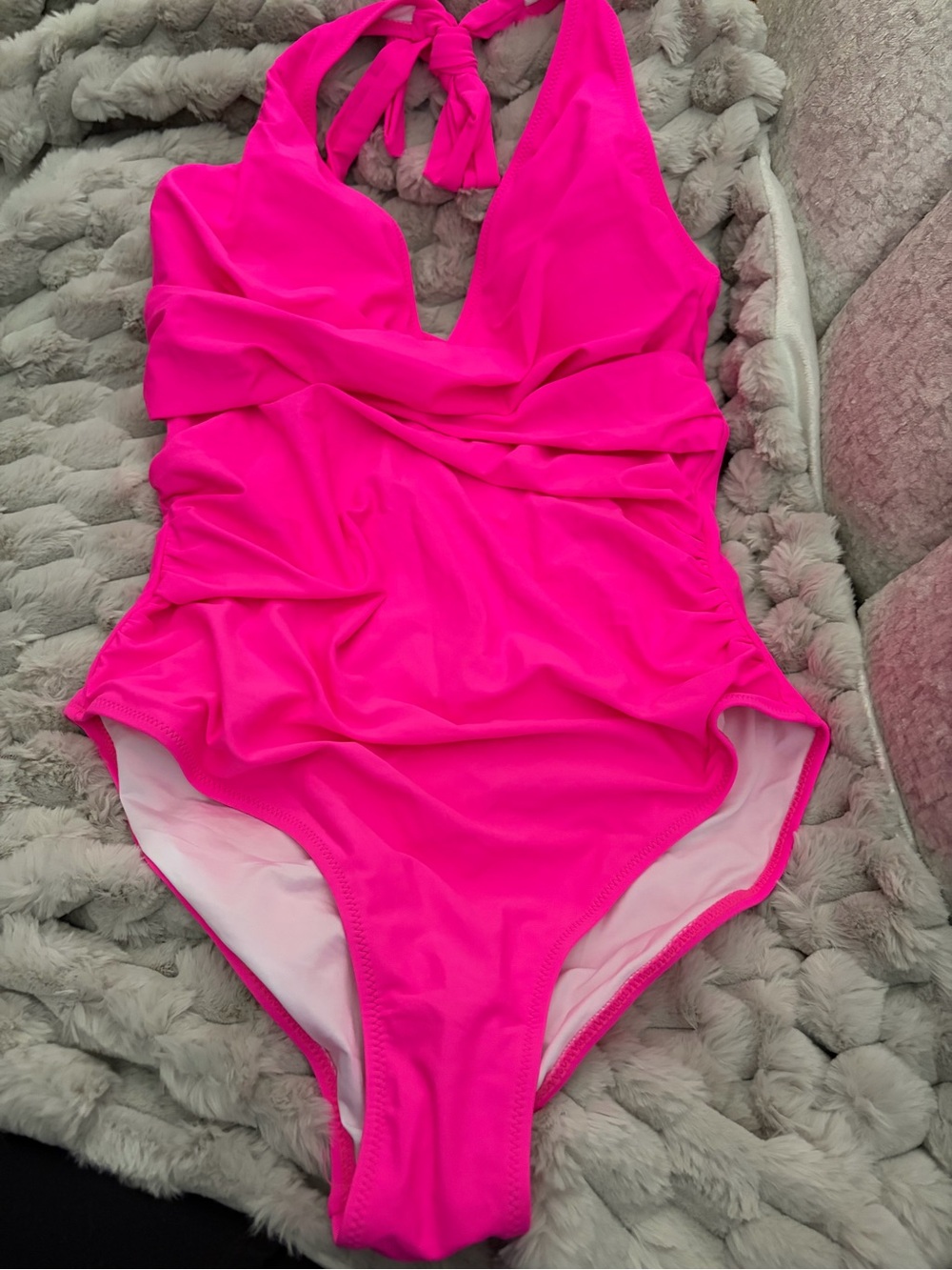 Hot Pink Ruched One-Piece Swimsuit Sz Lg